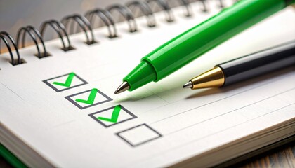 Achieving Goals: A Vibrant Green Pen Ticks Off Completed Tasks on a Checklist.