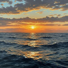 Obraz premium Golden Sunset Over Ocean Waves