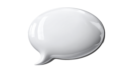 Glossy white speech bubble with a reflective surface on a white background, cut out transparent