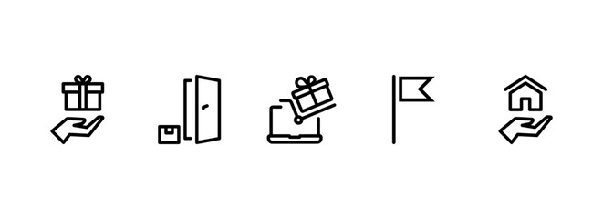 E commerce, Delivery, and Real Estate Line Art Icon Set