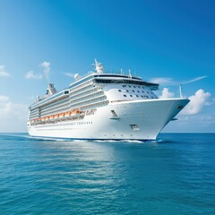 Luxury Cruise Ship Sailing on Blue Ocean