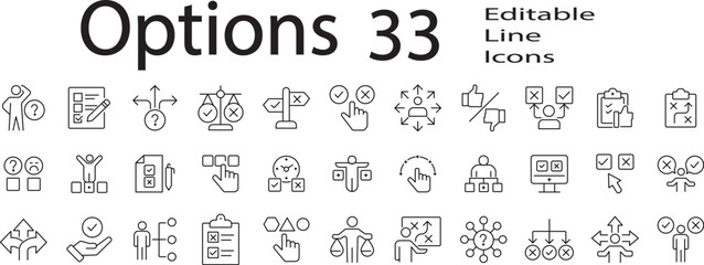 Options icon set. Editable Stroke. Vector Illustration.