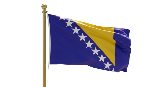 Bosnia and Herzegovina national flag waving on flagpole with clear sky background, perfect for patriotism and international events - Powered by Adobe
