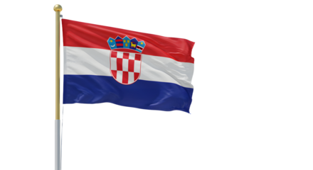 Croatia flag waving on pole isolated on white background, Croatian national symbol perfect for Independence Day and patriotic events