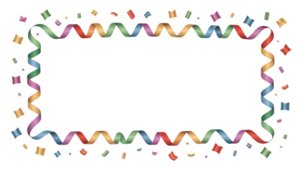 Colorful confetti and streamers border isolated on transparent background