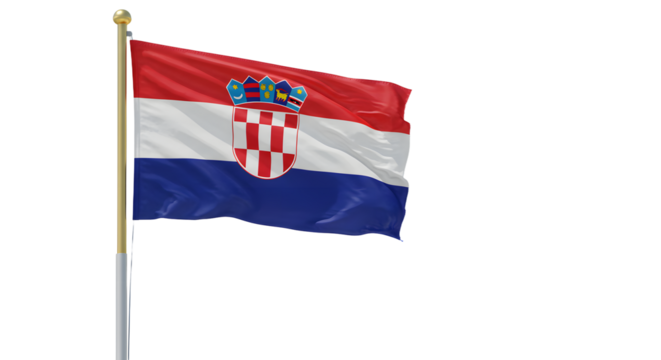 Croatia flag waving on pole isolated on white background, Croatian national symbol perfect for Independence Day and patriotic events