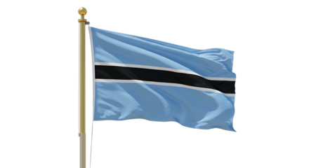 Flag of Botswana waving on flagpole with clear background, national symbol of Botswana for patriotic and educational use