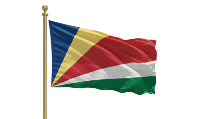 Flag of Seychelles waving on flagpole isolated on white background, national symbol perfect for international events