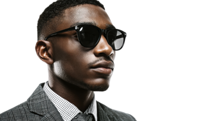 Black Man Wearing Sunglasses and Suit, Close-Up Portrait, cut out transparent