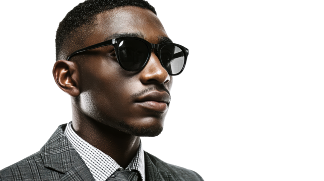 Black Man Wearing Sunglasses and Suit, Close-Up Portrait, cut out transparent