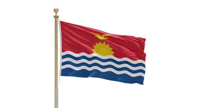 Kiribati national flag waving on flagpole isolated on white background, patriotic symbol for independence and national pride - Powered by Adobe