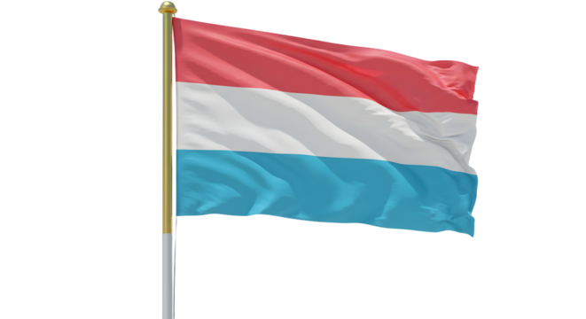Luxembourg national flag waving on flagpole isolated on white background, symbol of Luxembourg, perfect for patriotic and international events