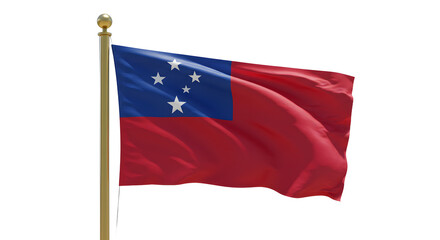 Samoa national flag waving on flagpole isolated on white background, perfect for cultural or patriotic designs