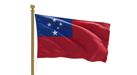 Samoa national flag waving on flagpole isolated on white background, perfect for cultural or patriotic designs