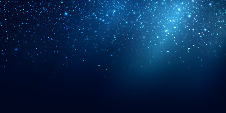 Sparkling blue bokeh lights cascade creating a magical, celebratory atmosphere perfect for festive events