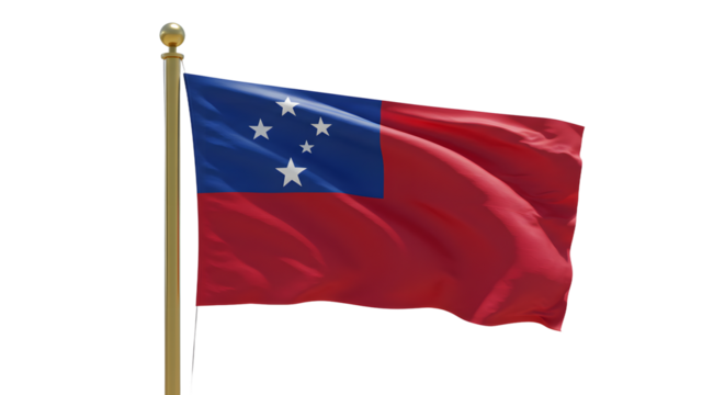 Samoa national flag waving on flagpole isolated on white background, perfect for cultural or patriotic designs - Powered by Adobe