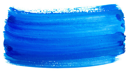 Hand painted stroke of blue paint brush isolated on solid white background