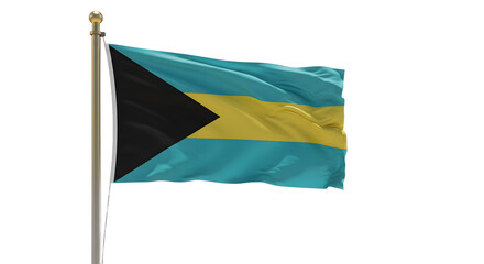 Waving flag of The Bahamas on flagpole isolated on white background, national symbol, perfect for patriotic events and educational materials