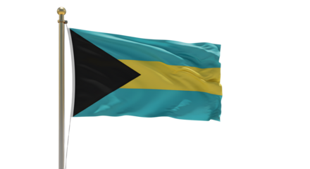 Waving flag of The Bahamas on flagpole isolated on white background, national symbol, perfect for patriotic events and educational materials