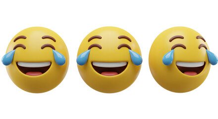 Three laughing emoji with tears of joy expressing happiness, joy, and amusement. They are perfect for conveying humor, laughter, and positive emotions.