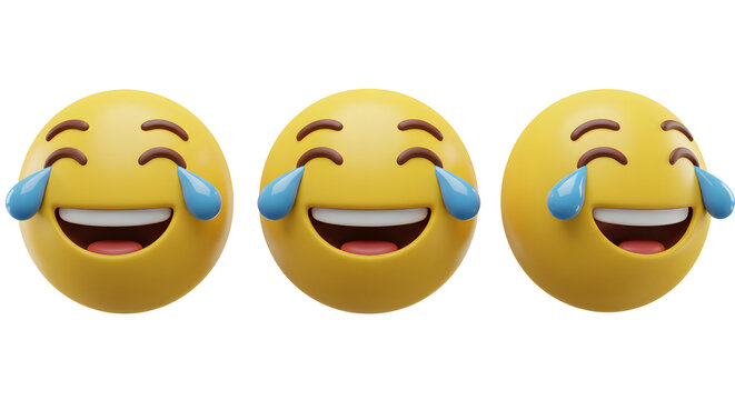 Three laughing emoji with tears of joy expressing happiness, joy, and amusement. They are perfect for conveying humor, laughter, and positive emotions.