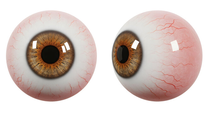 Two detailed eyeballs showing a beautiful brown iris. The eyeballs are healthy looking and have visible veins