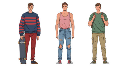 Three young men in trendy outfits, each exuding a unique style and charm