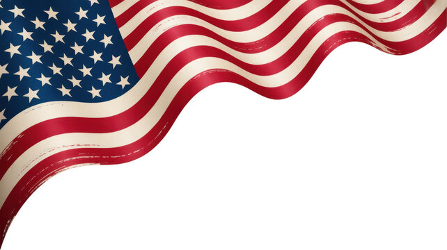 Waving american flag corner detail isolated on transparent background
