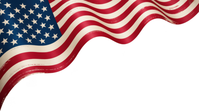 Waving american flag corner detail isolated on transparent background