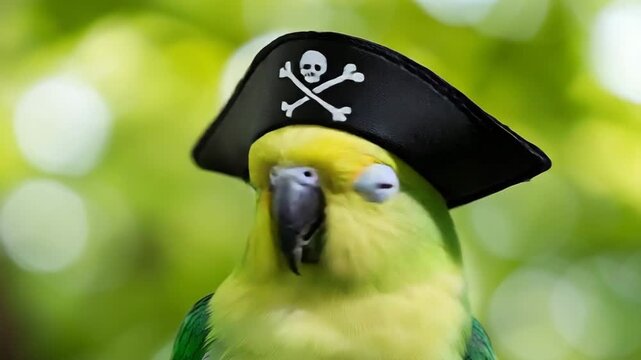 Pirate parrot showcasing its playful personality outdoors
