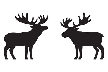 Moose Silhouette set Vector, Wild Animal Icon for Nature, Wildlife and Outdoor Designs