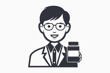 Male Doctor in Suit Holding Pill Bottle, Medical Professional on White Background