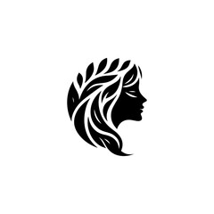 Elegant Woman Silhouette with Floral Crown and Wavy Hair.
