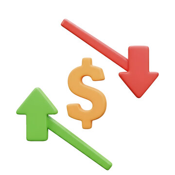 Dollar sign with up and down arrows indicating financial growth and decline
