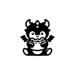 Stylized Dragon Cub Holding a Cauldron with Bubbling Liquid Black Silhouette.