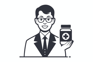 Doctor Holding Medicine Bottle Icon Isolated On White Background