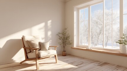 Fototapeta premium A serene and minimalistic room during winter,