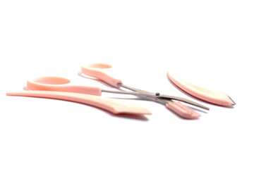 Set of hairdressing scissors isolated on white background,