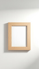 Simple wooden picture frame on a white wall