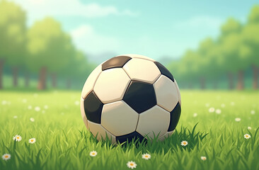 Fototapeta premium The soccer ball is lying on the grass
