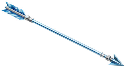 Detailed blue metallic arrow with silver accents and fletching, cut out transparent