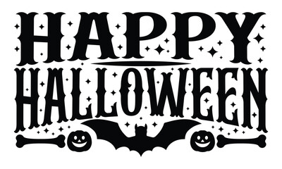 Happy Halloween Typography with Bat, Pumpkin, and Bones - Festive Vector Design