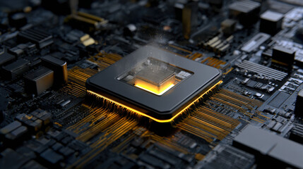 nano lock emerging from microprocessor socket micro perspective dramatic lighting illustration concept scene visual for commercial design use high detail quality stock image illustration concept scene