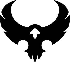 Silhouette of a stylized bird, possibly a phoenix or eagle, with outstretched wings in a symmetrical, minimalist design.