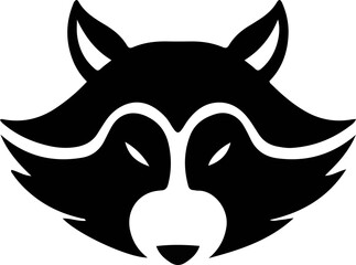 Silhouette of a stylized raccoon head, graphic design.