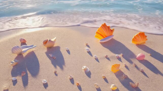 animated beach  and sea shells in the sand