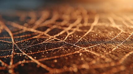 Spiderweb string, dewdrops catching amber lantern light. Cozy autumn mood. Fall warm vibes wallpaper, backdrop, background	