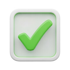 Green check mark inside a rounded square button on a black background