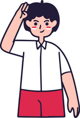 Cartoon illustration of a young person saluting, with a smiling expression and simple design.