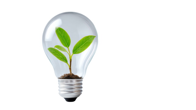 Light bulb with a growing plant symbolizing eco-friendly innovation and sustainability.